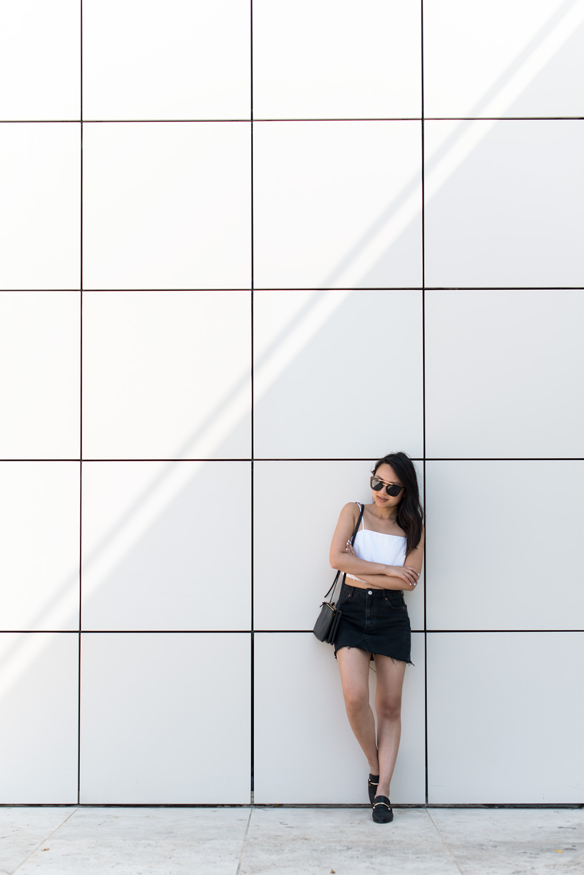 black denim mini skirt