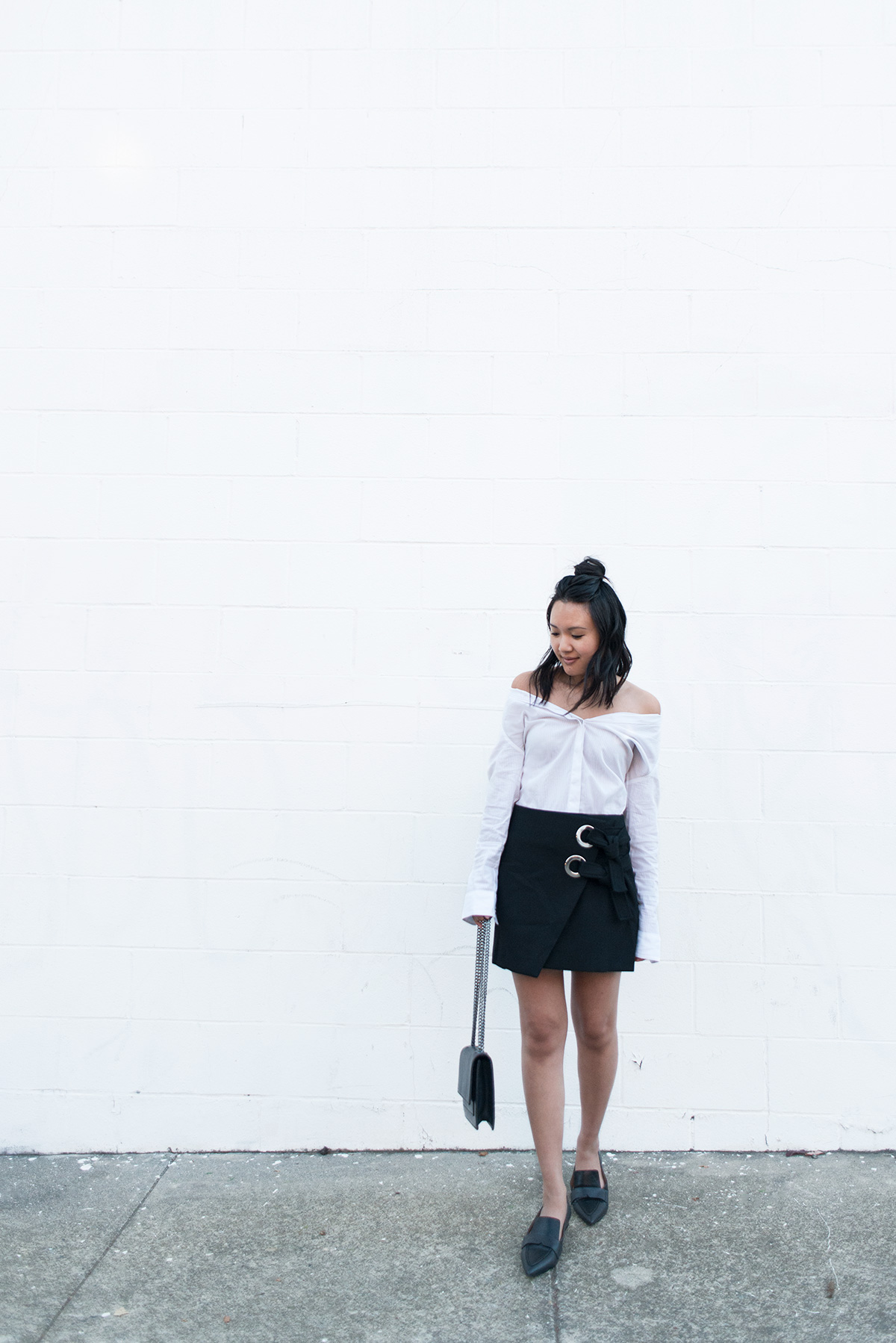 off-the-shoulder button down