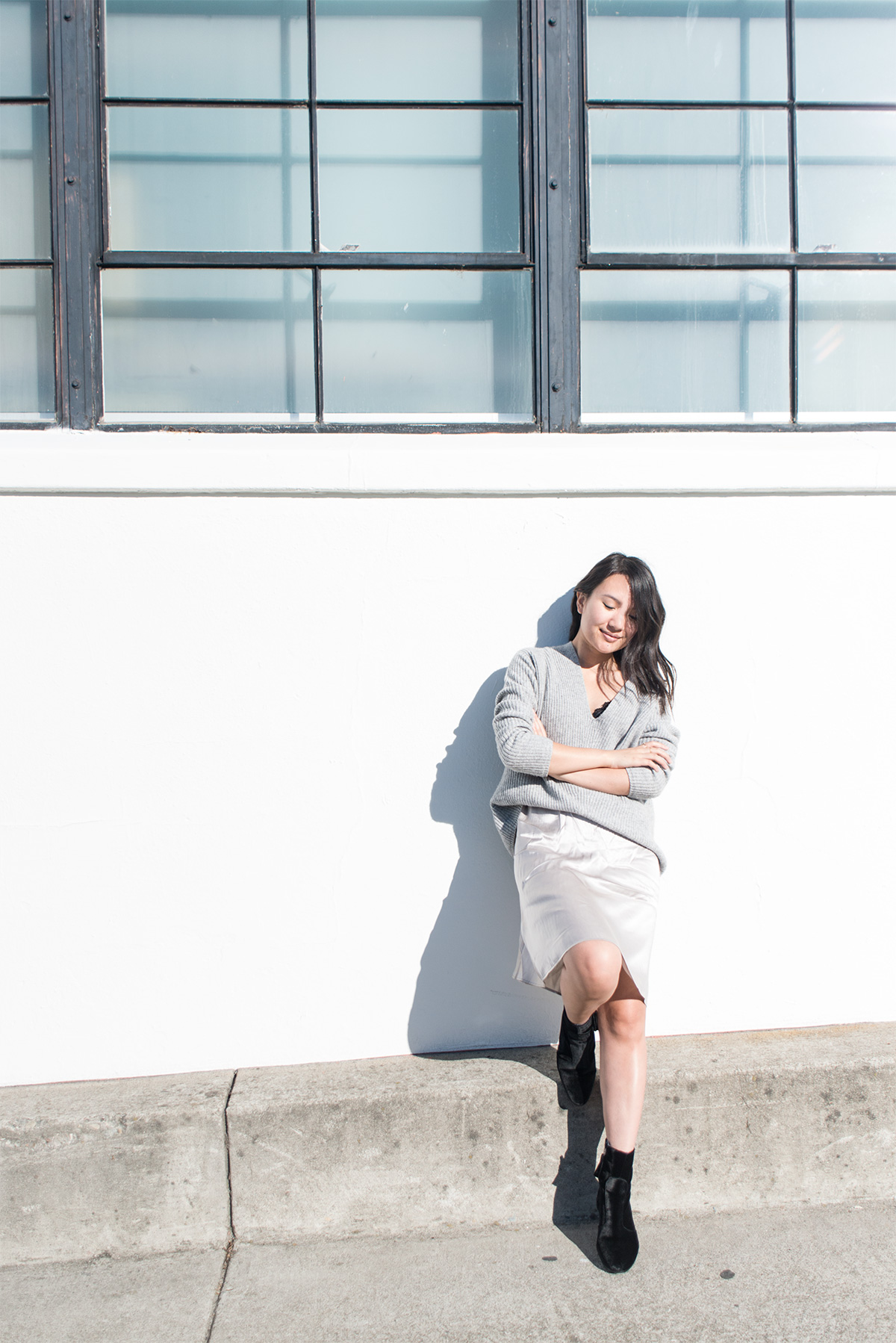 sweater over slip dress