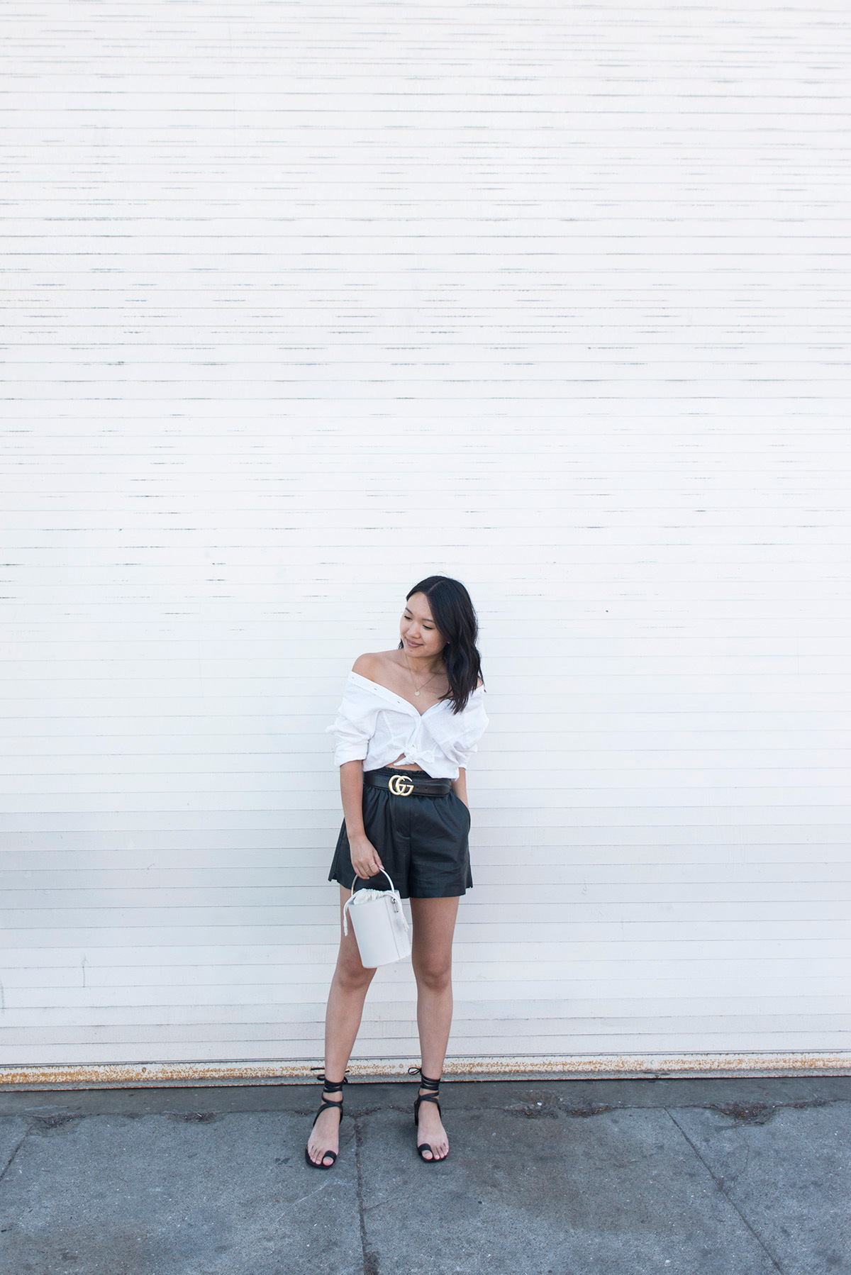 off-the-shoulder button down