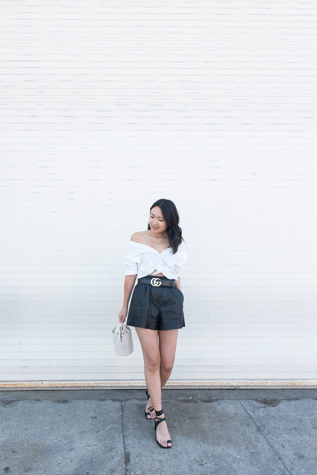 off-the-shoulder button down