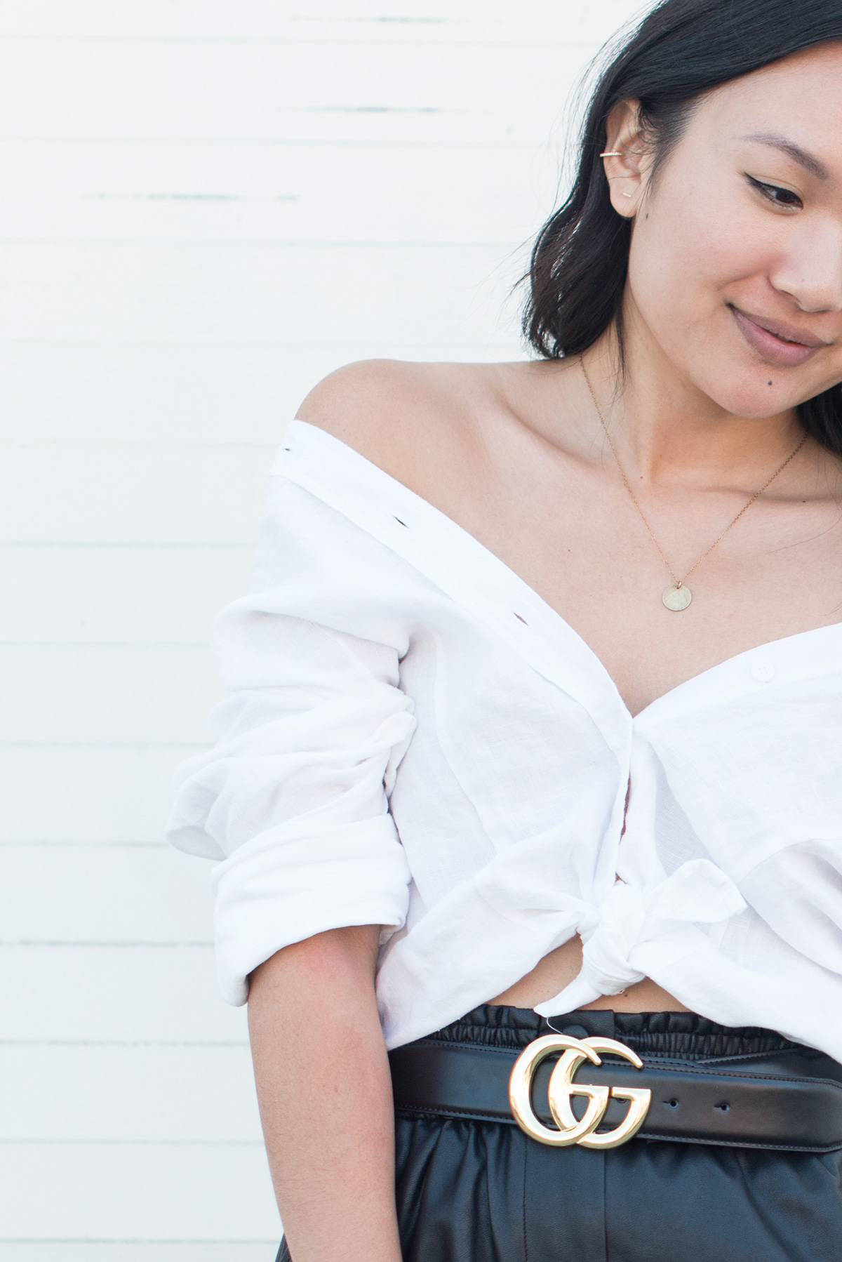 off-the-shoulder button down