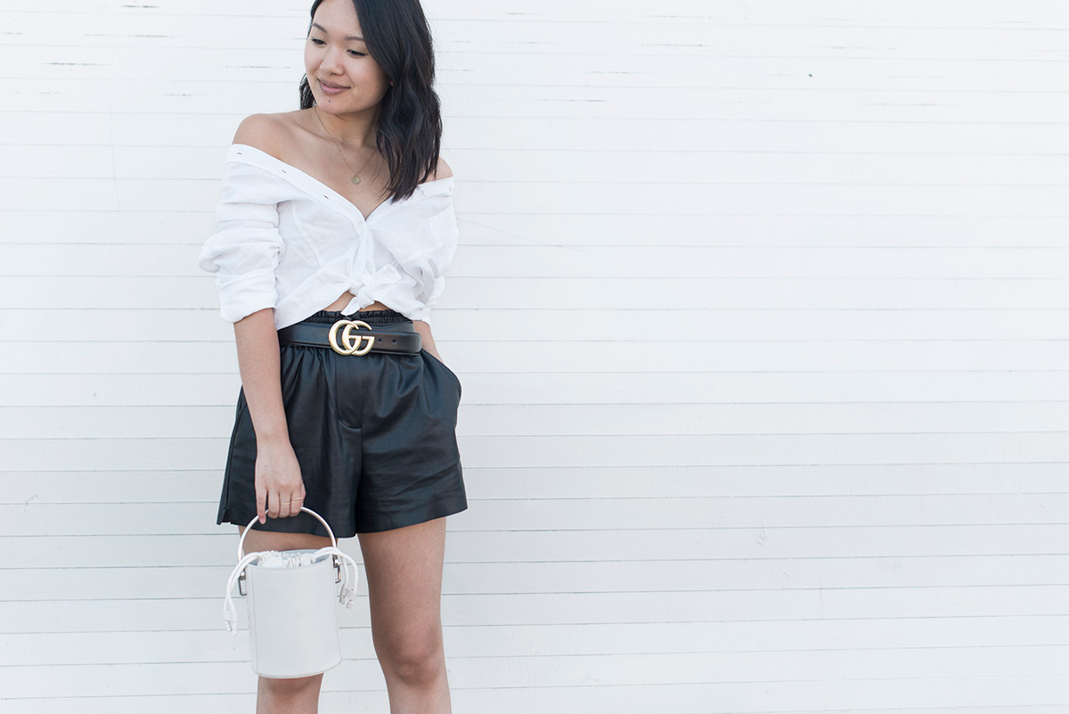 off-the-shoulder button down
