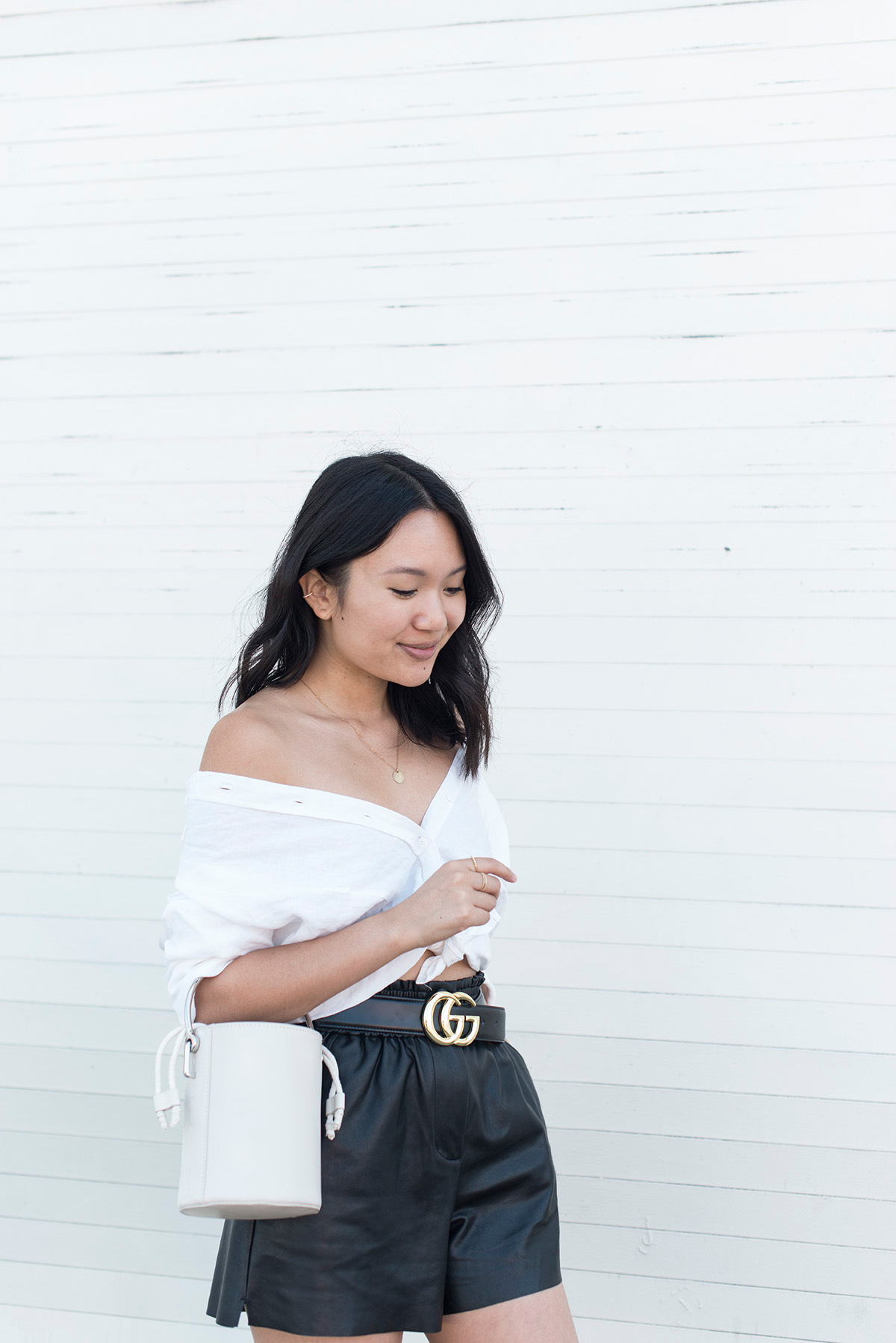 off-the-shoulder button down