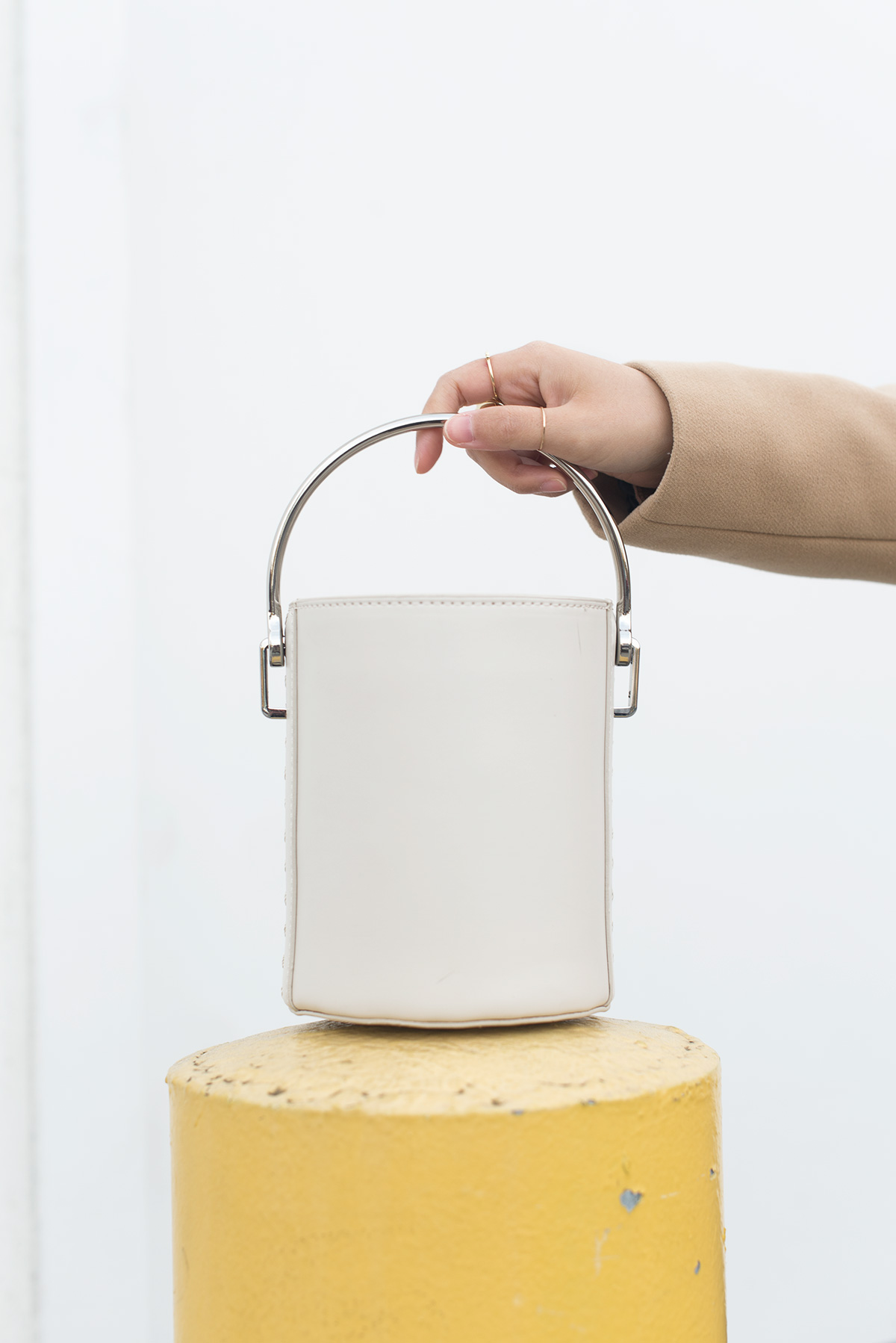 White bucket bag