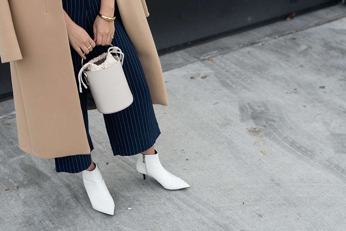 Navy pinstripe culottes