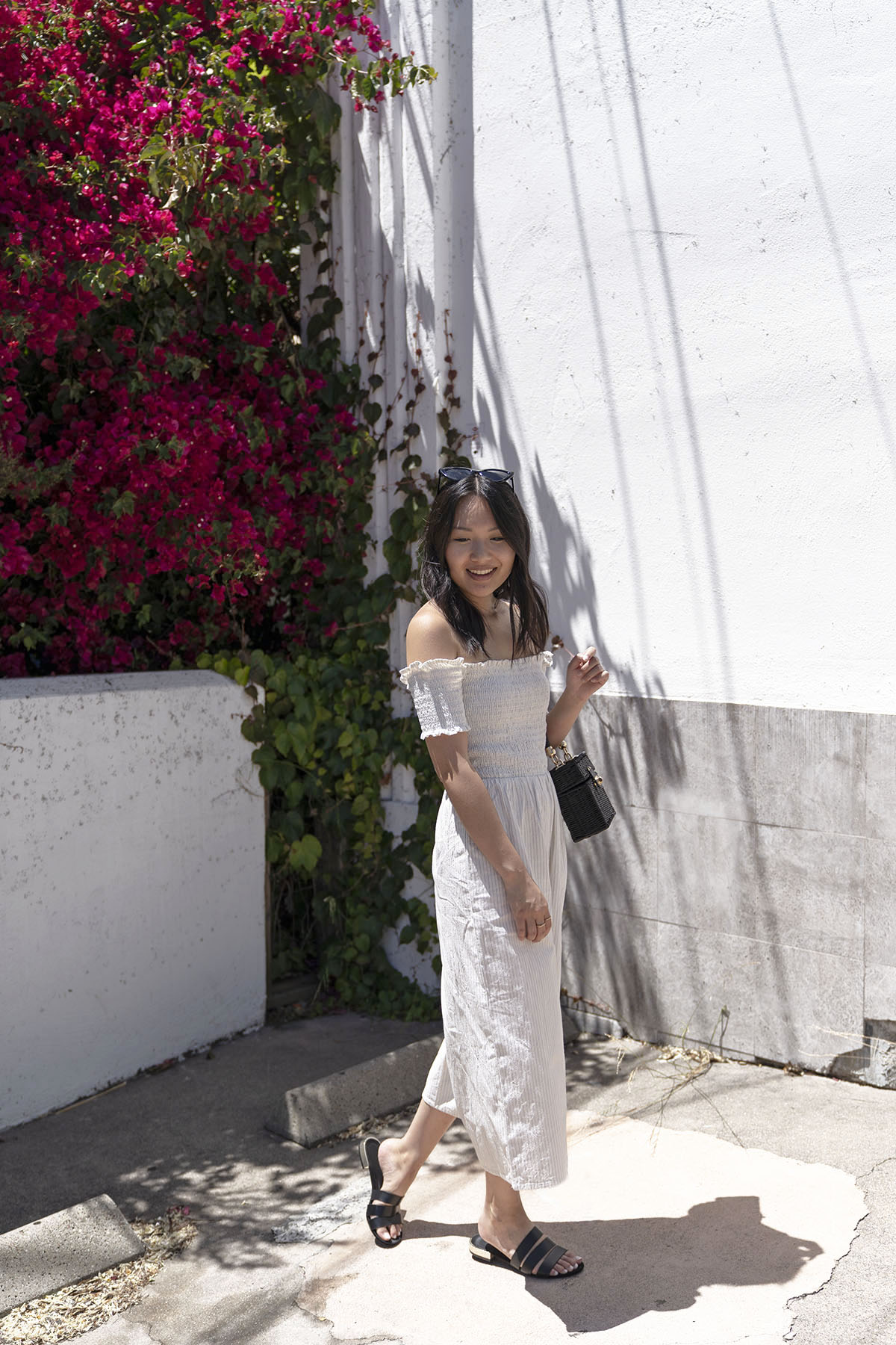 Mango striped off-shoulder jumpsuit