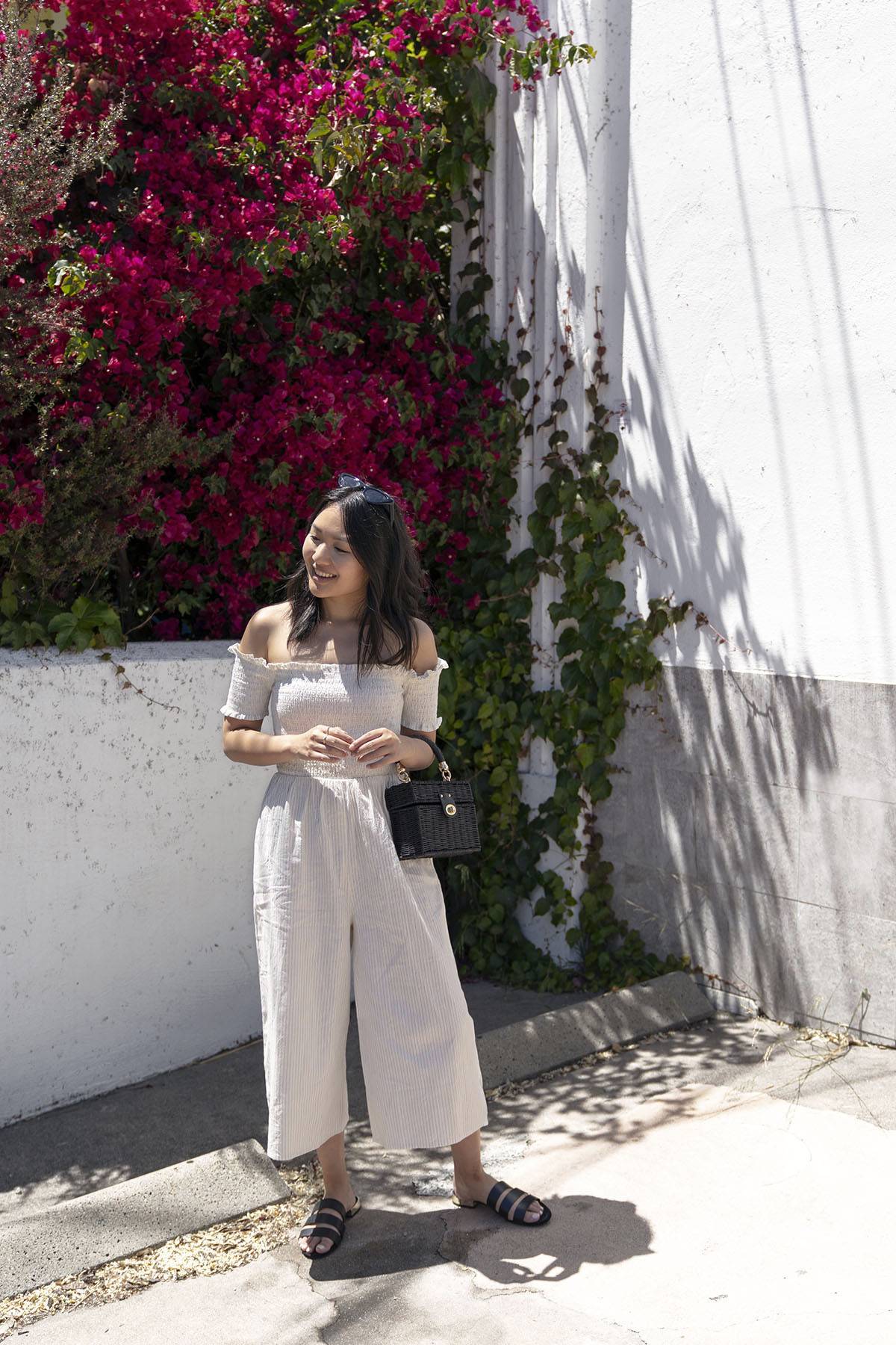 Mango striped off-shoulder jumpsuit