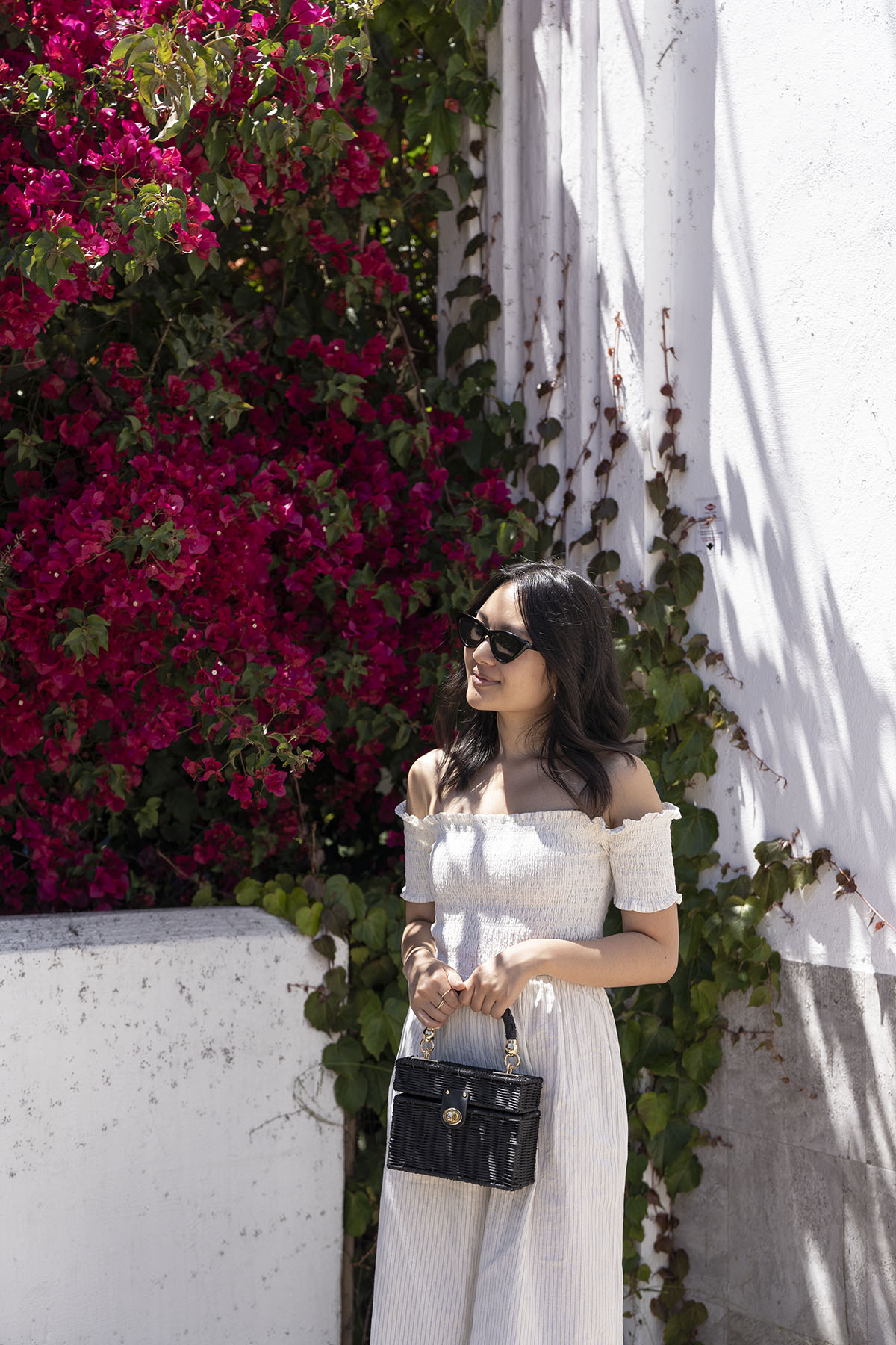 Mango striped off-shoulder jumpsuit