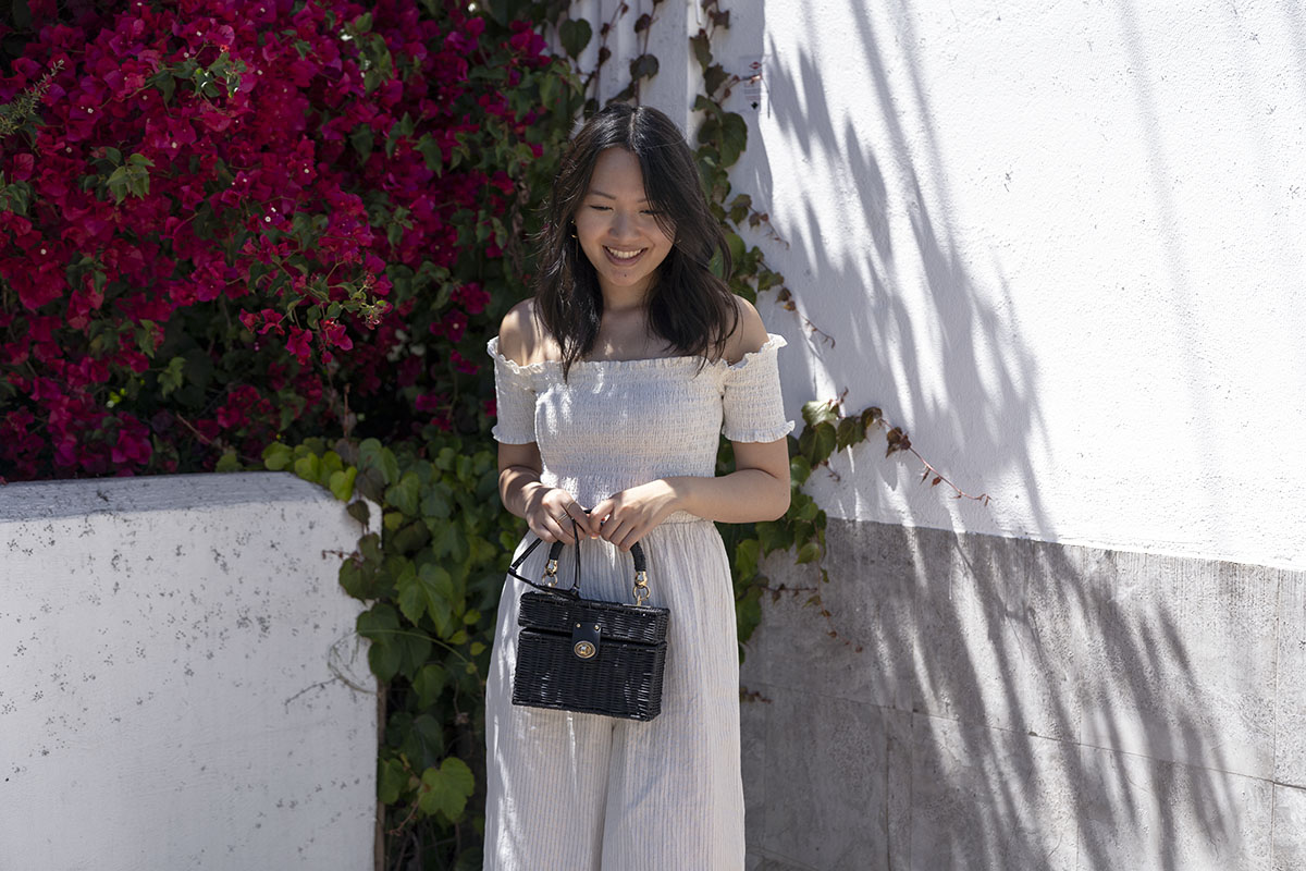 Mango striped off-shoulder jumpsuit