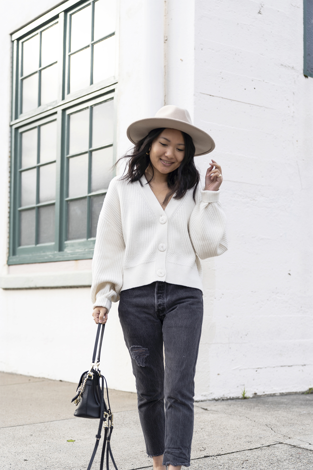 Tan wide brim hat