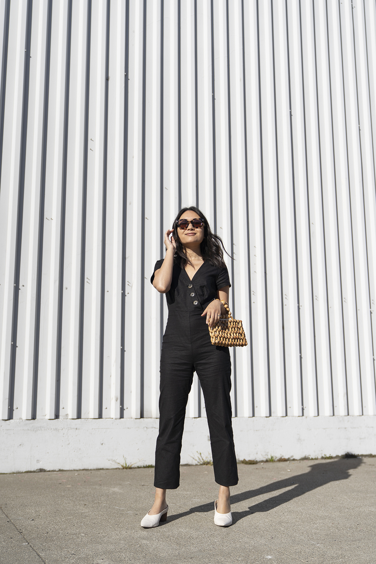 Urban Outfitters Karen Surplice Button-Down Jumpsuit