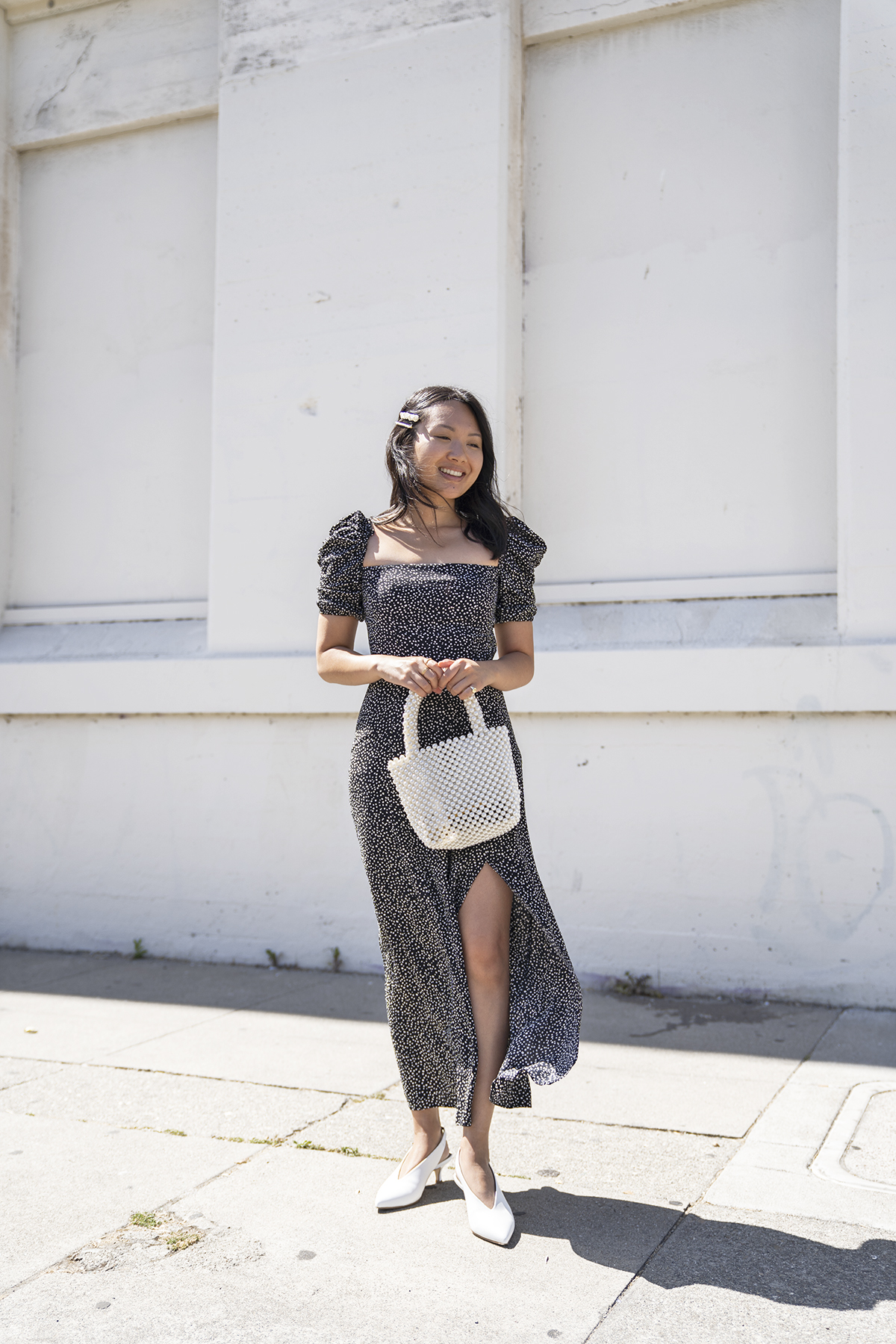 & Other Stories Puff Sleeve Midi Slit Dress