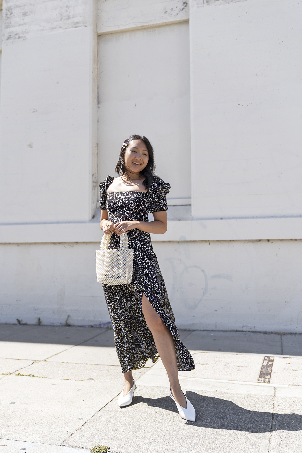 & Other Stories Puff Sleeve Midi Slit Dress