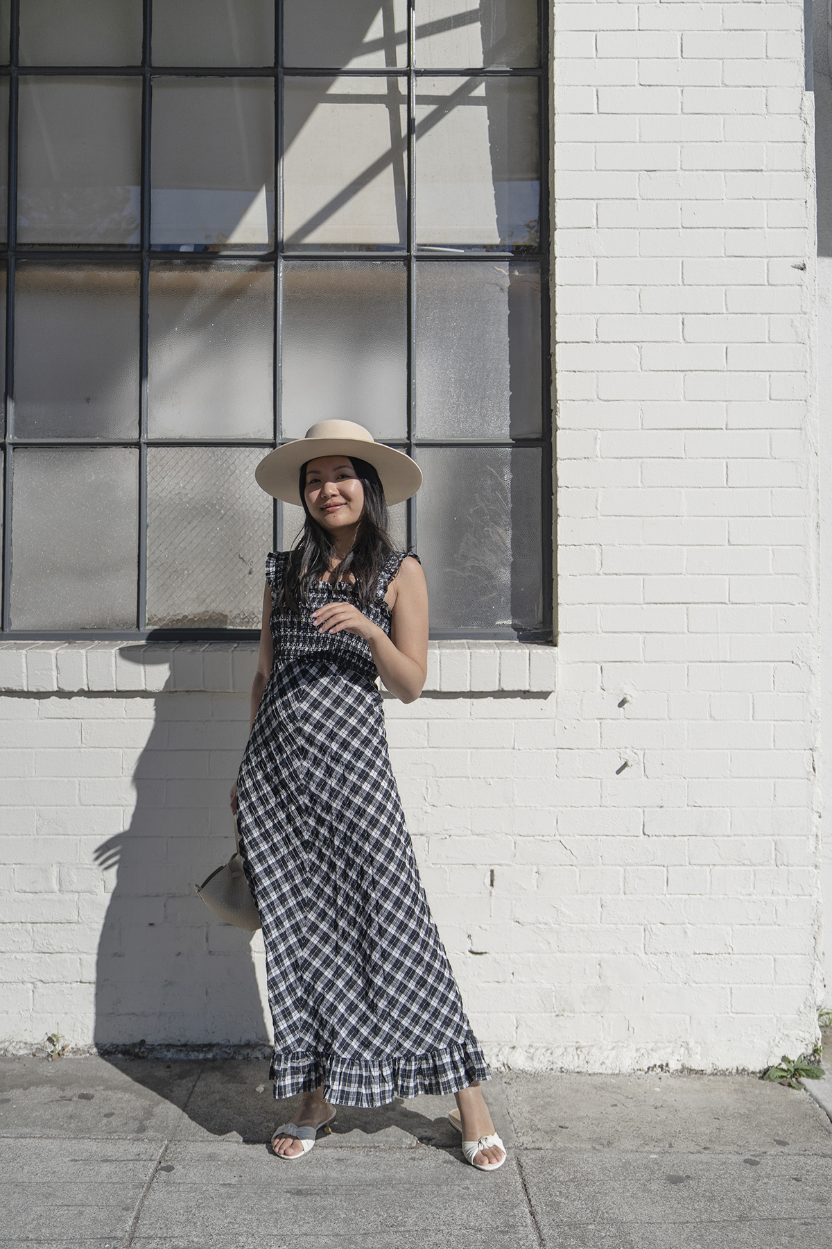 Ganni Seersucker Checked Maxi Dress
