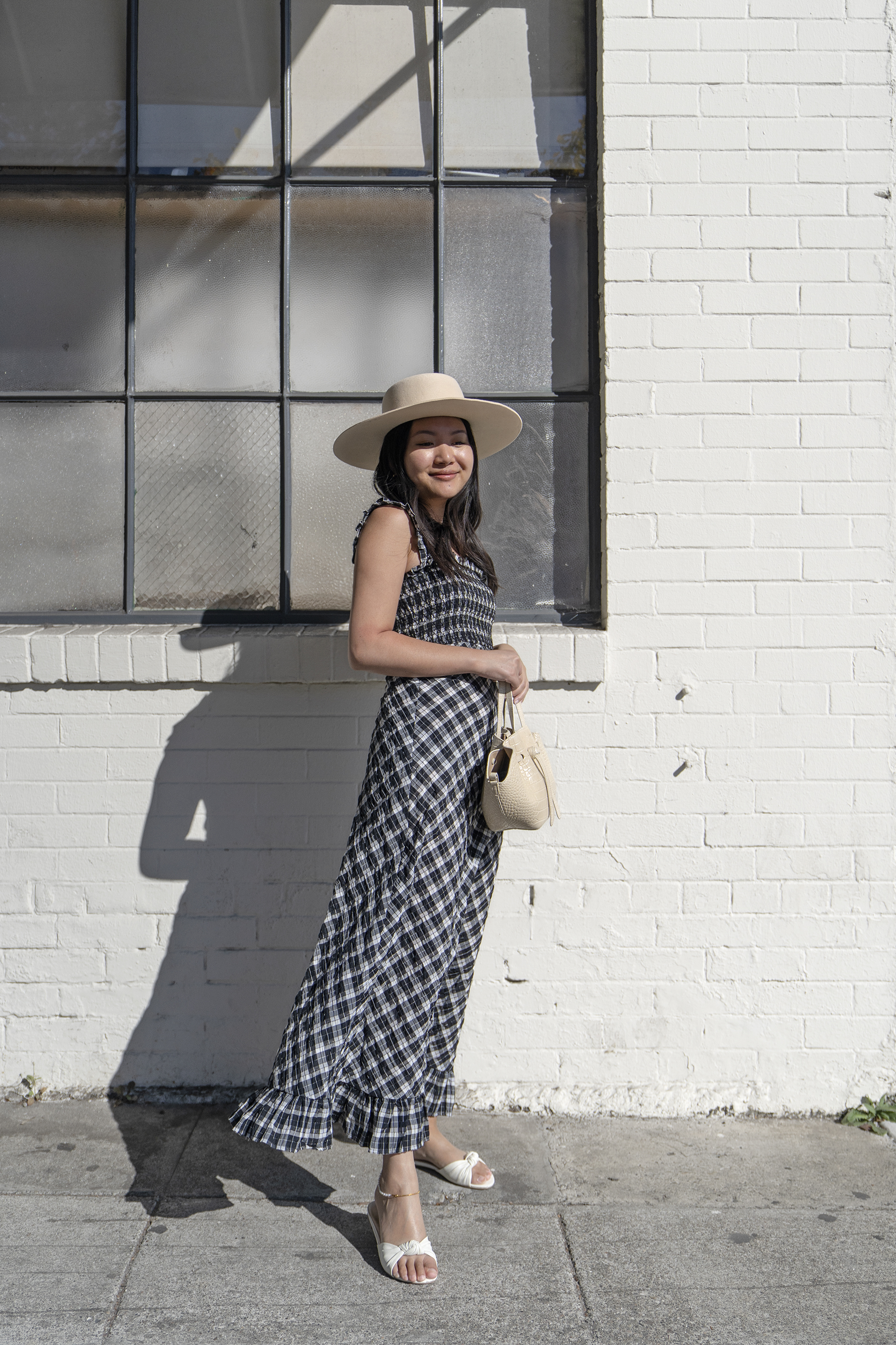Ganni Seersucker Checked Maxi Dress