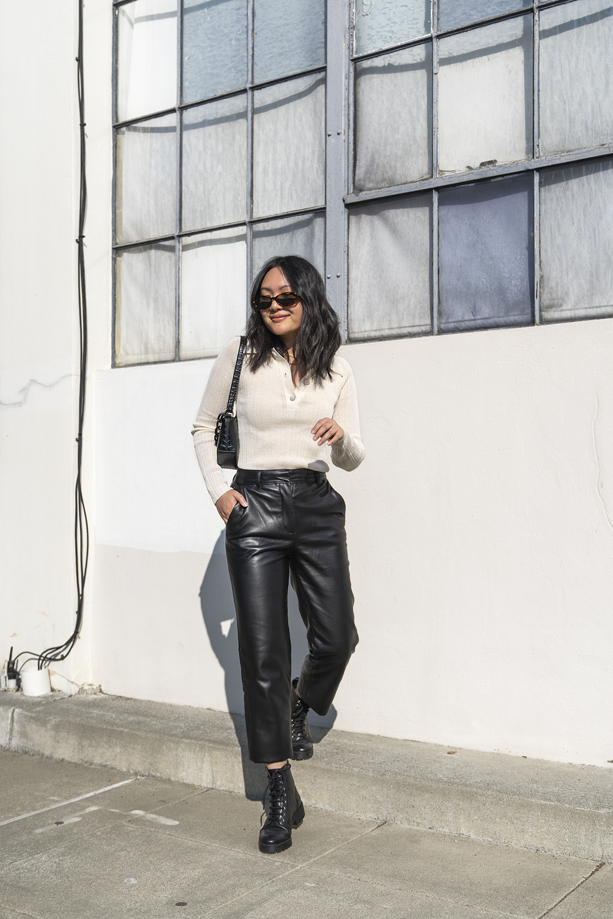 Leather trousers and combat boots