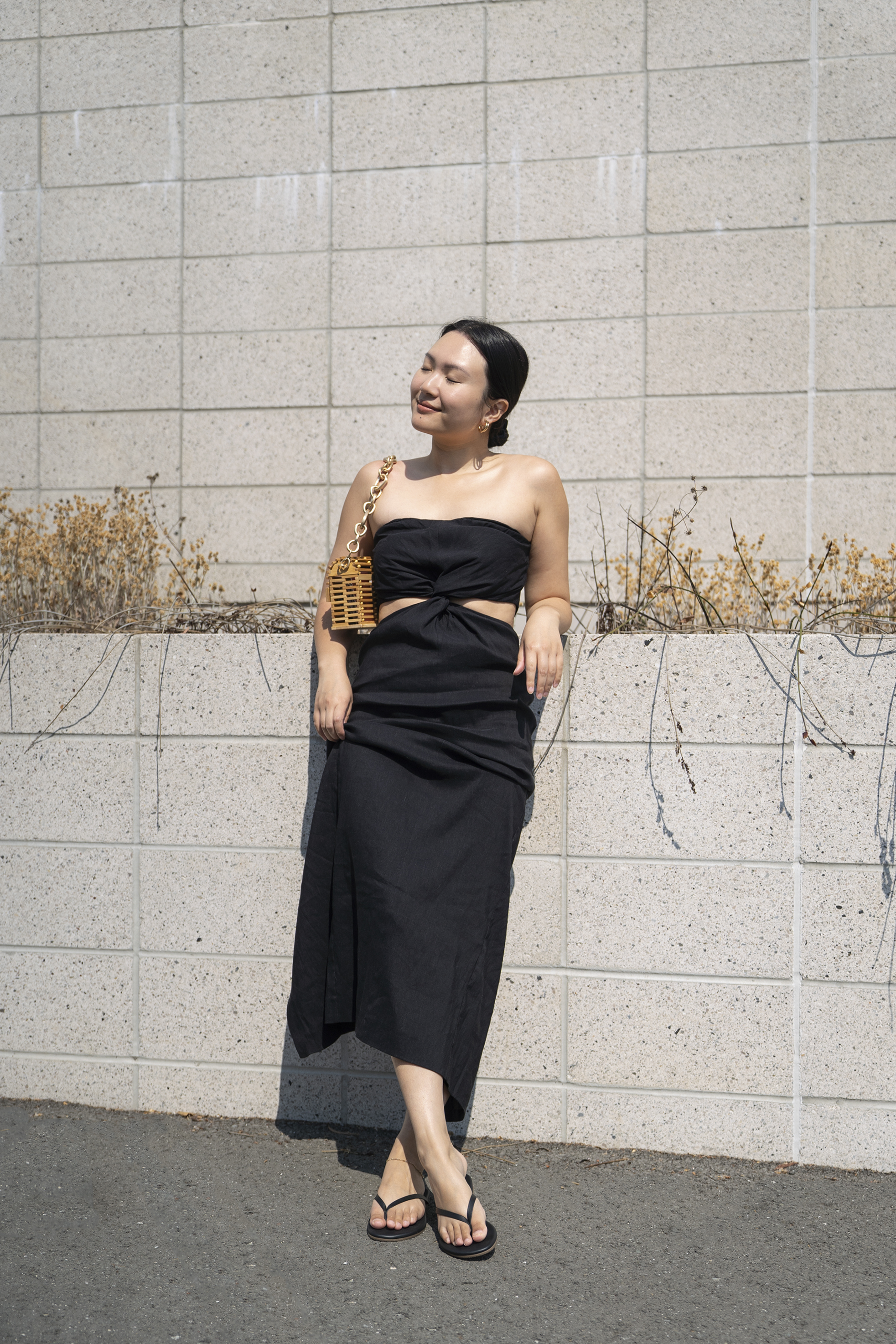 Zara cut out linen blend dress