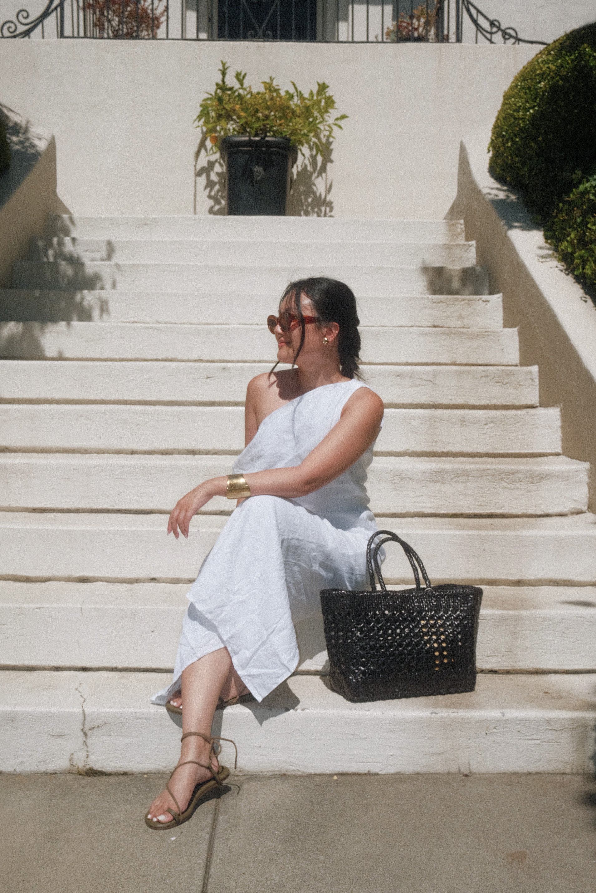 Dissh Cass White Linen Asym Midi Dress
